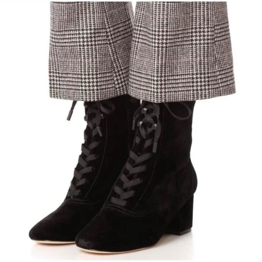 Joie Velvet Lace Up Ankle Boots Size 36.5 Black Witchy Goth Regency Grunge